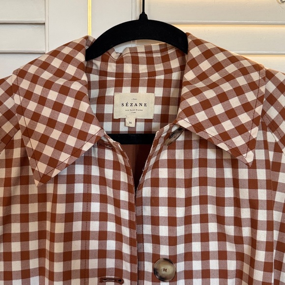 Sezane Clyde Coat Brown Gingham/ Ecru - Size 4 - Picture 4 of 6